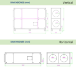 Plano de dimensiones del recuperador de calor ARR CC 30 en versiones vertical y horizontal, con medidas en milímetros para instalación en sistemas de ventilación mecánica.
