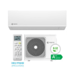 Aire acondicionado inverter KARELIA split de pared 1x1 con WiFi incluido, gas R32 y eficiencia A++ SEER, unidad interior blanca, unidad exterior y mando a distancia.